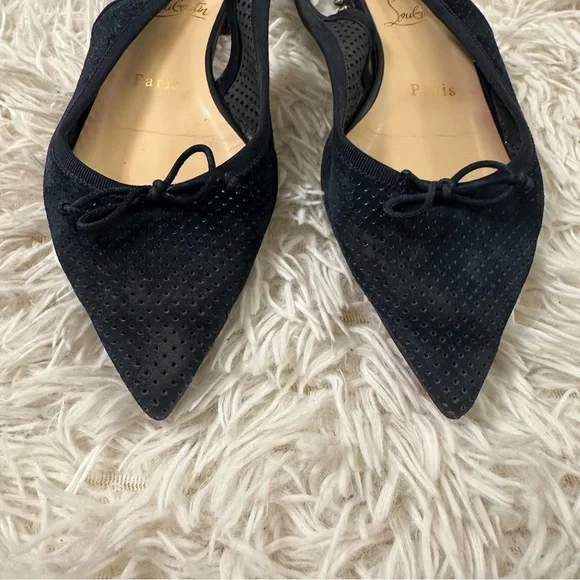 Christian Louboutin HALL SLING Spike Studded Heel Suede Flat Sandals 37.5 - Picture 4 of 8